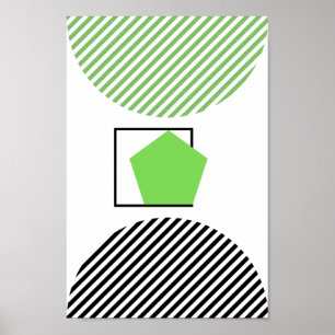 Groene en zwarte vorm op witte achtergrond Abstrac Poster