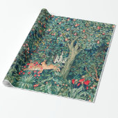 Groene ENERGIE, BOSBOUWDIEREN, hazen, groene Flore Cadeaupapier (Uitgerold)