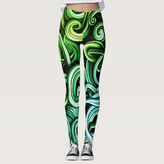 Groene energie wervelt leggings (Voorkant)