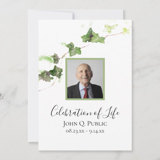 Groene Engelse Ivy Waterverf Celebration of Life Kaart (Voorkant)