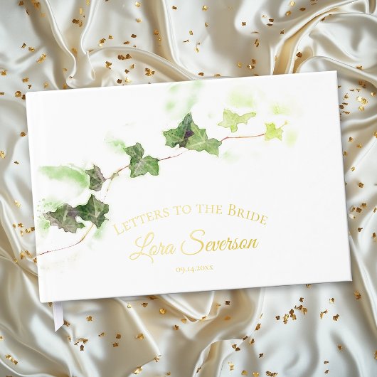 Groene Engelse klimop aquarel letters aan de bruid Gastenboek