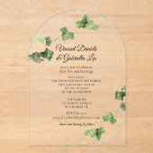 Groene Engelse klimop wijnstok waterverf bruiloft Acryl Uitnodigingen (Voorkant)