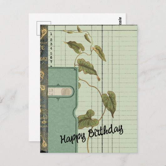 Groene Ephemera Collage Gefeliciteerd Briefkaart (Voorkant / Achterkant)