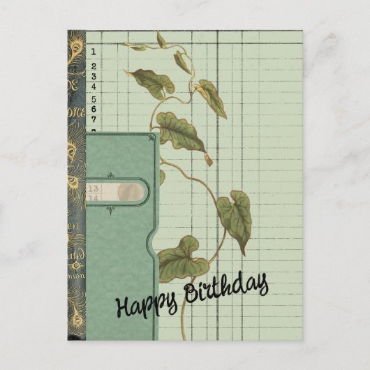 Groene Ephémère Collage Gefeliciteerd Briefkaart (Voorkant)