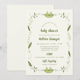 Groene Erwt Peul Tweeling Baby Shower Uitnodiging