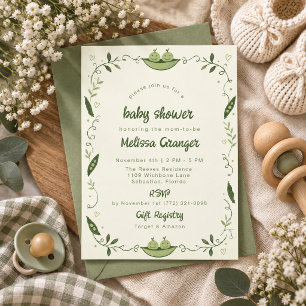 Groene Erwt Peul Tweeling Baby Shower Uitnodiging