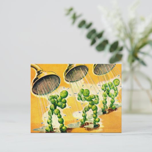 groene erwten met douches briefkaart (Staand voorkant)