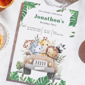 Groene Esthetische Safari Dieren Verjaardag Uitnod Kaart
