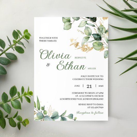 Groene Eucalyptus Aquarel Botanische Bruiloft Kaart