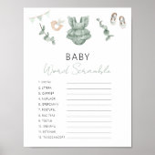 Groene Eucalyptus Baby Meisje Douche Scramble Game Poster (Voorkant)