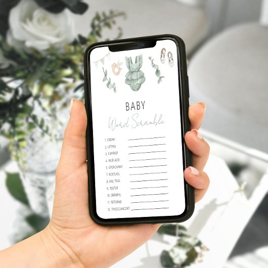 Groene Eucalyptus Baby Meisje Douche Scramble Game Poster