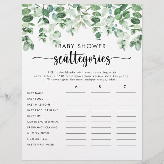 Groene Eucalyptus-Baby shower (Voorkant)