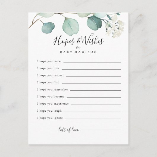 Groene Eucalyptus Baby shower Hoppen & Vernissen C Briefkaart (Voorkant)