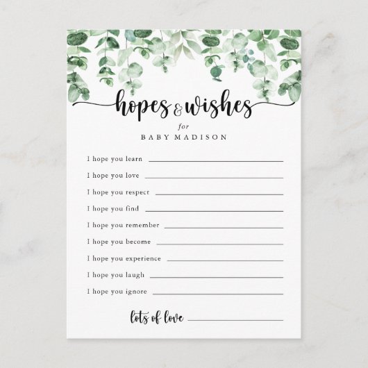 Groene Eucalyptus Baby shower Hoppen & Vernissen C Briefkaart (Voorkant)