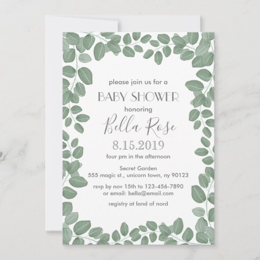 Groene Eucalyptus Baby shower Kaarten (Voorkant)