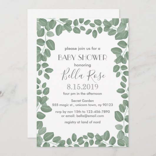 Groene Eucalyptus Baby shower Kaarten (Voorkant / Achterkant)