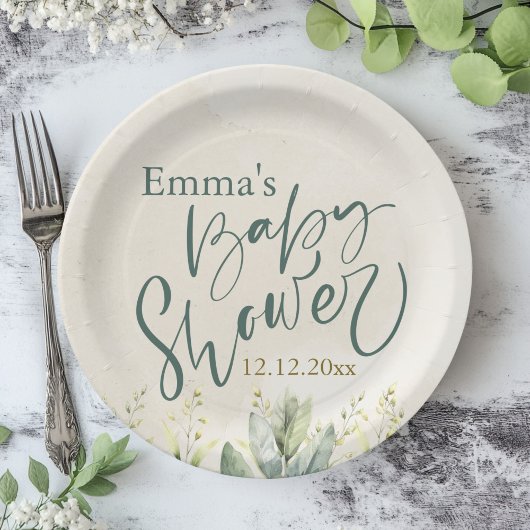 Groene Eucalyptus Baby shower Papieren Bordje