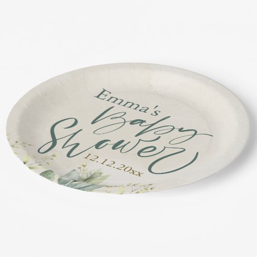 Groene Eucalyptus Baby shower Papieren Bordje (Gekanteld)