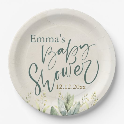Groene Eucalyptus Baby shower Papieren Bordje (Voorkant)