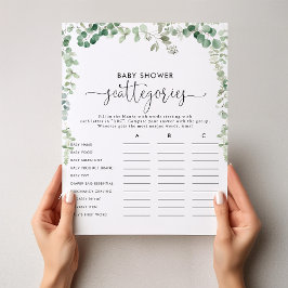 Groene Eucalyptus Baby Shower Scattegories Spel