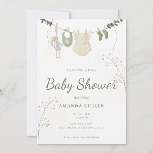 Groene Eucalyptus Baby shower uitnodiging (Voorkant)