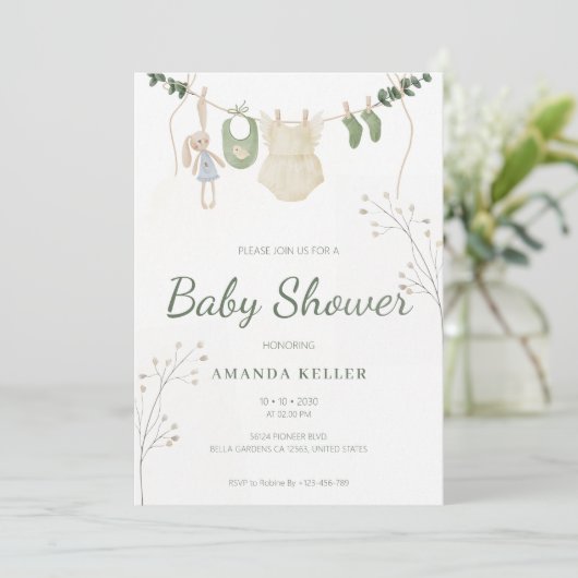 Groene Eucalyptus Baby shower uitnodiging (Staand voorkant)