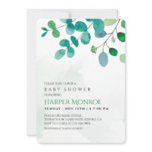 Groene Eucalyptus Baby Shower Uitnodiging