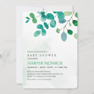 Groene Eucalyptus Baby Shower Uitnodiging