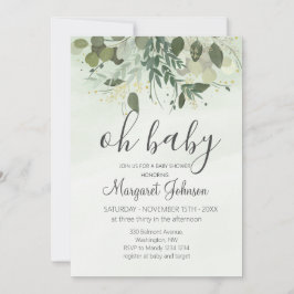 Groene Eucalyptus Baby Shower Uitnodiging