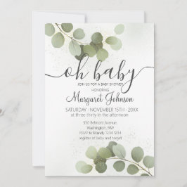 Groene Eucalyptus Baby Shower Uitnodiging
