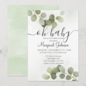 Groene Eucalyptus Baby Shower Uitnodiging (Voorkant / Achterkant)