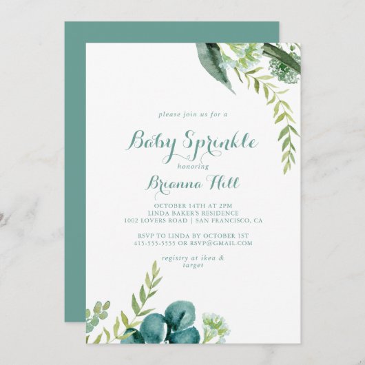  groene Eucalyptus Baby Sprinkle Kaart (Voorkant / Achterkant)