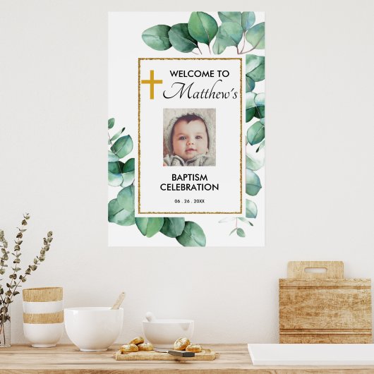 Groene Eucalyptus Baptisme Welkomstteken Poster (Keuken)