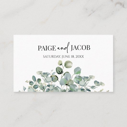 Groene eucalyptus blad botanische tuin bruiloft plaatskaartje (Achterkant)