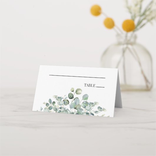 Groene eucalyptus blad botanische tuin bruiloft plaatskaartje (Voorkant)