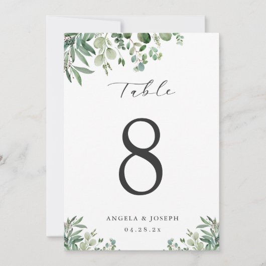 Groene Eucalyptus bladeren 5x7 tafelnummer Kaart (Voorkant)