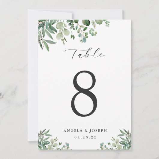 Groene Eucalyptus bladeren 5x7 tafelnummer Kaart (Achterkant)