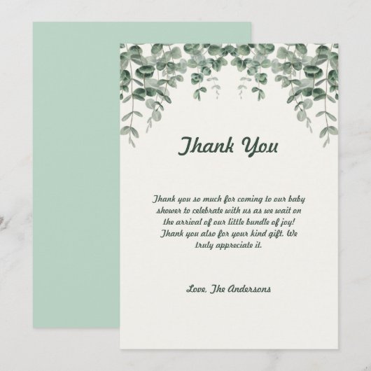 Groene Eucalyptus Bladeren Baby Shower Bedankkaart Kaart (Voorkant / Achterkant)