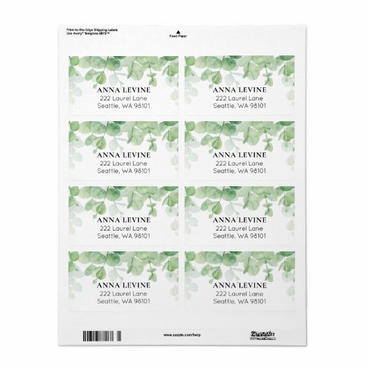 Groene Eucalyptus Bladeren Border Retouradres Etiket (Full Sheet)