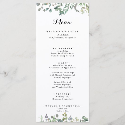 Groene eucalyptus bladeren Delight diner Menu (Voorkant)