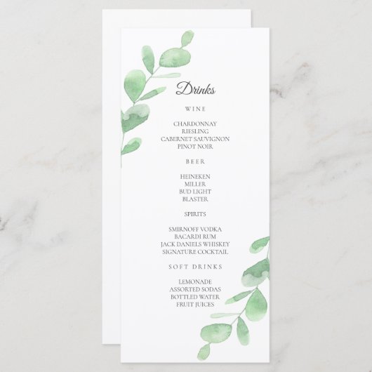 Groene Eucalyptus bladeren. Eenvoudige bruiloft Ba Menu (Voorkant / Achterkant)