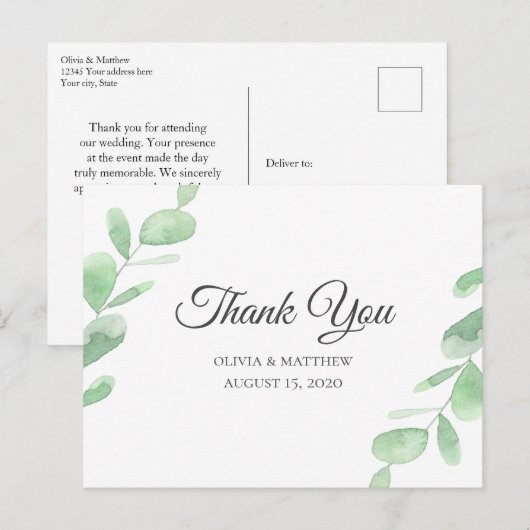 Groene Eucalyptus bladeren. Eenvoudige bruiloft Da Briefkaart (Voorkant / Achterkant)