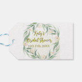 Groene eucalyptus bloem bruiloft naam datum gaan cadeaulabel (Achterkant Horizontaal)