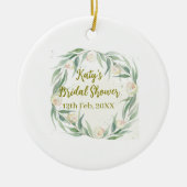 Groene eucalyptus bloem bruiloft naam datum gaan keramisch ornament (Voorkant)