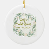Groene eucalyptus bloem bruiloft naam datum gaan keramisch ornament (Achterkant)