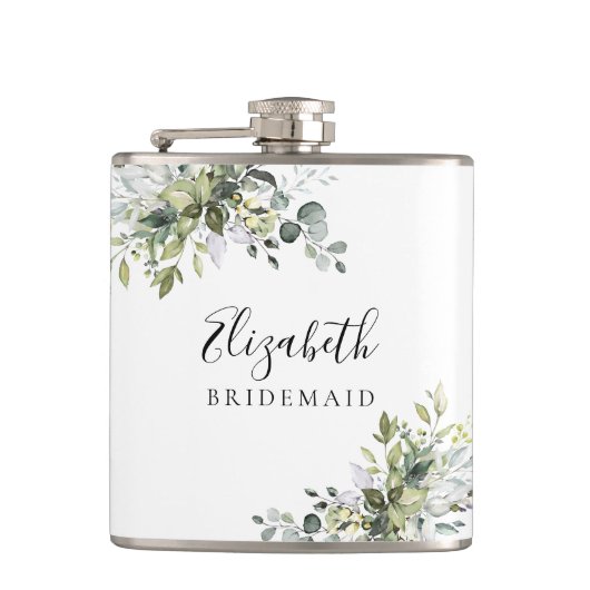 Groene Eucalyptus Bloemen Bruidsdouche Heupfles (Voorkant)