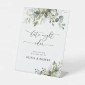 Groene Eucalyptus Bloemen Datum Nacht Idee Teken Reclamebord Met Voetstuk (Voorkant)