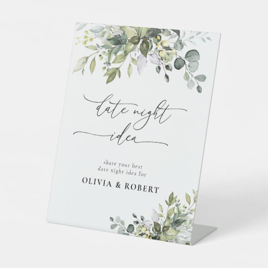 Groene Eucalyptus Bloemen Datum Nacht Idee Teken Reclamebord Met Voetstuk (Voorkant)