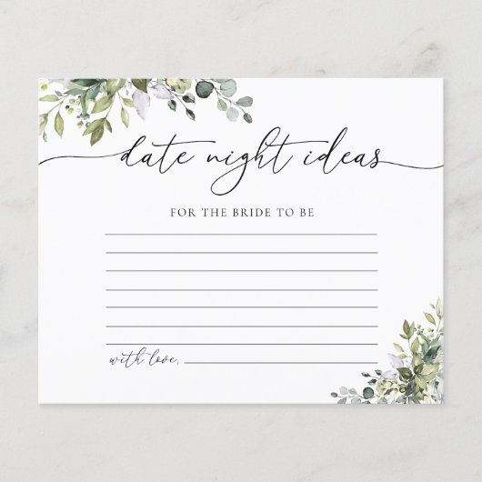 Groene Eucalyptus Bloemen Datum Nacht Ideeën Kaart (Voorkant)