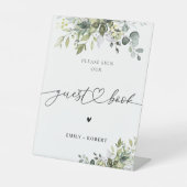 Groene Eucalyptus Bloemen Gastenboek Teken Reclamebord Met Voetstuk (Voorkant)